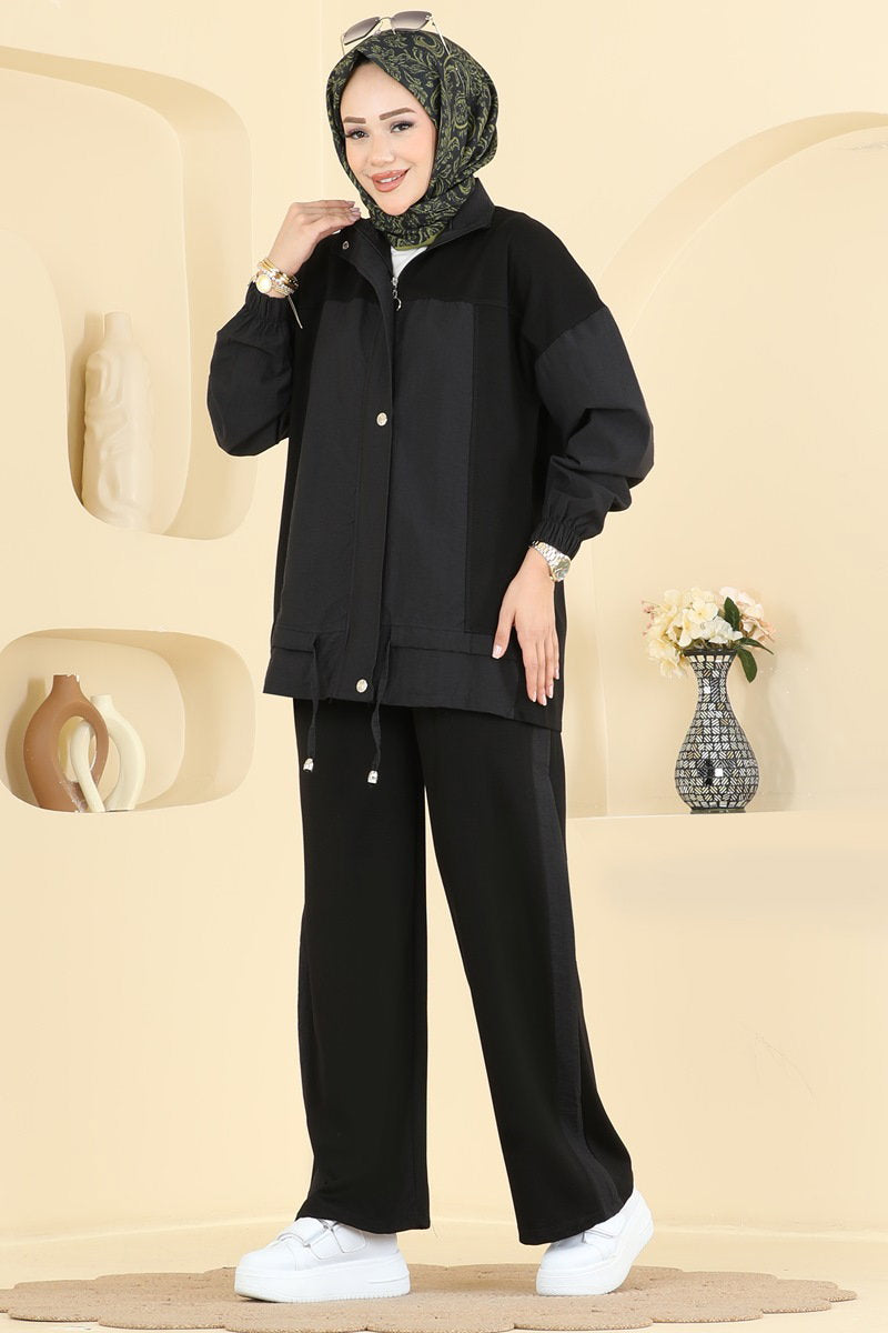 Two-Piece Set with Contrast Trim - Black