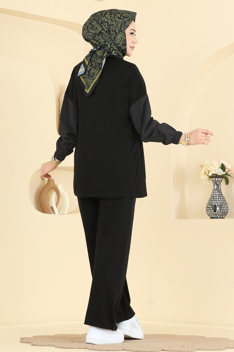 Two-Piece Set with Contrast Trim - Black