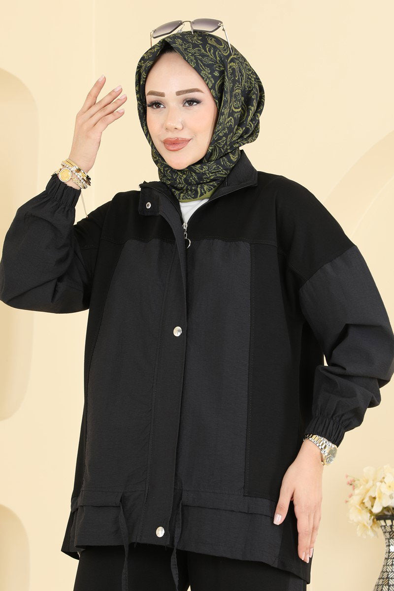 Two-Piece Set with Contrast Trim - Black