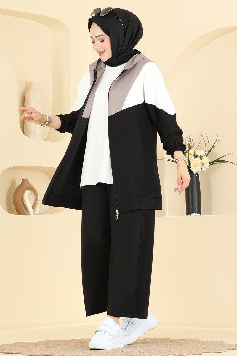Modal Two-Piece Set with Contrast Trim - Black