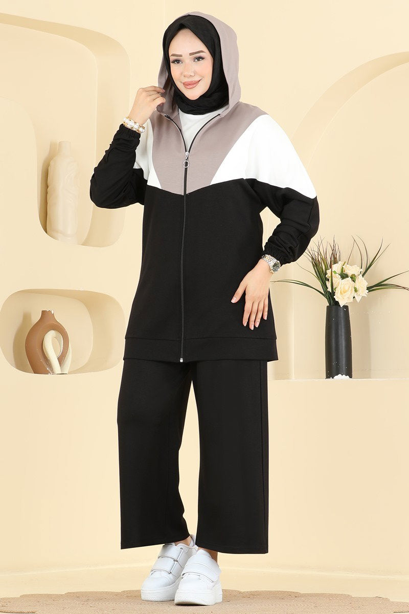 Modal Two-Piece Set with Contrast Trim - Black