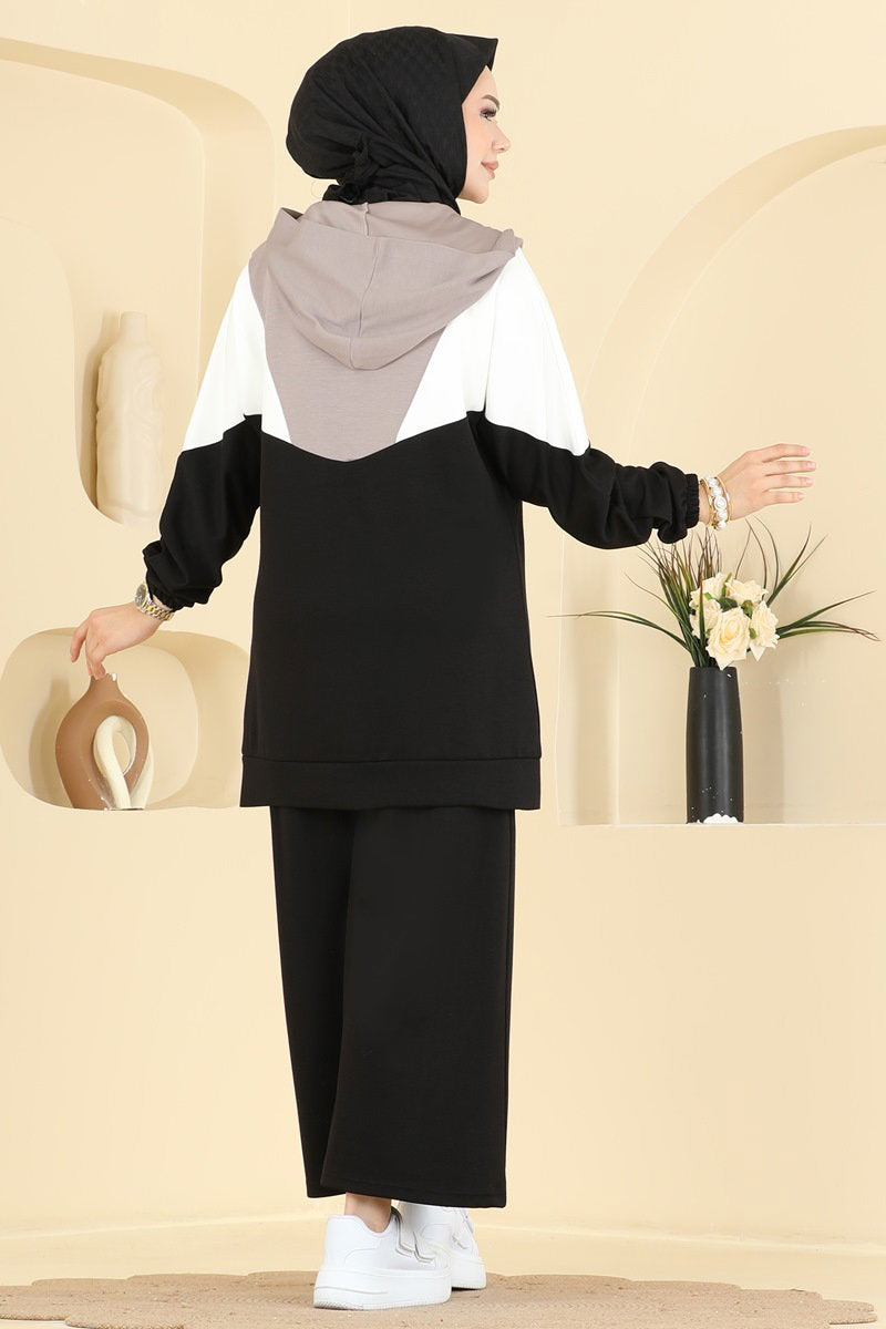 Modal Two-Piece Set with Contrast Trim - Black