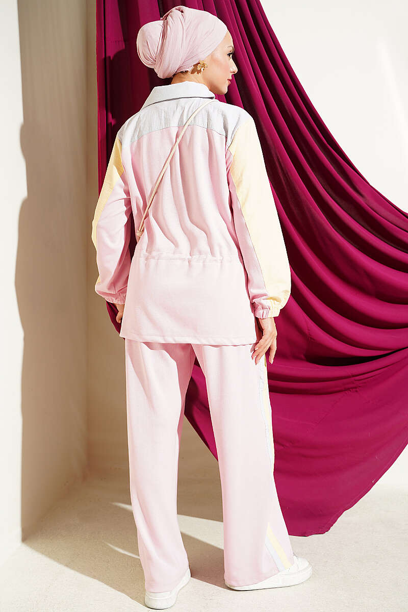 Two-Piece Set with Trim and Drawstring Waist - Pink