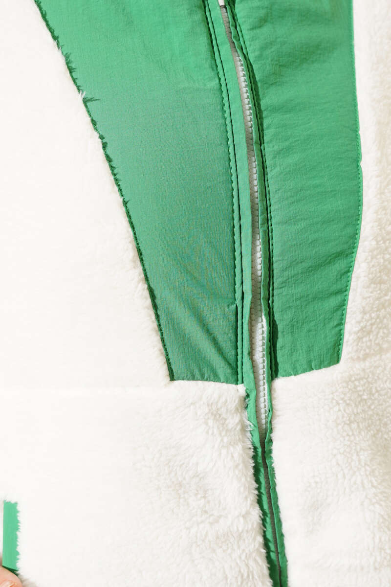 Short Plush Jacket with Trim and Pockets - Green