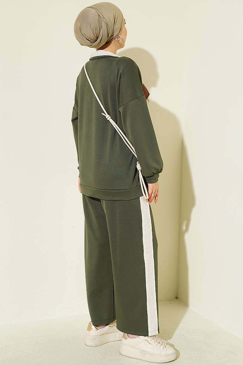 Two-Piece Set with Twin Pockets and Trim - Khaki