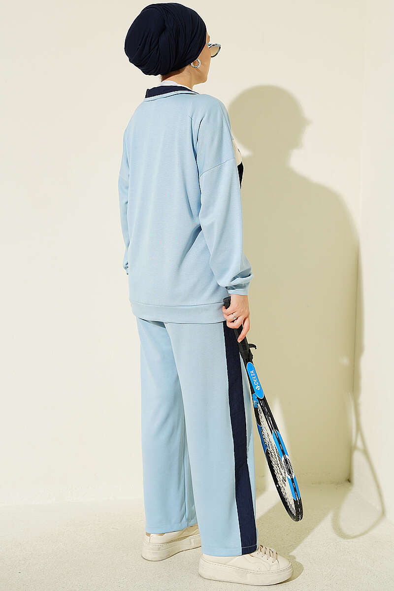 Two-Piece Set with Twin Pockets and Trim - Blue