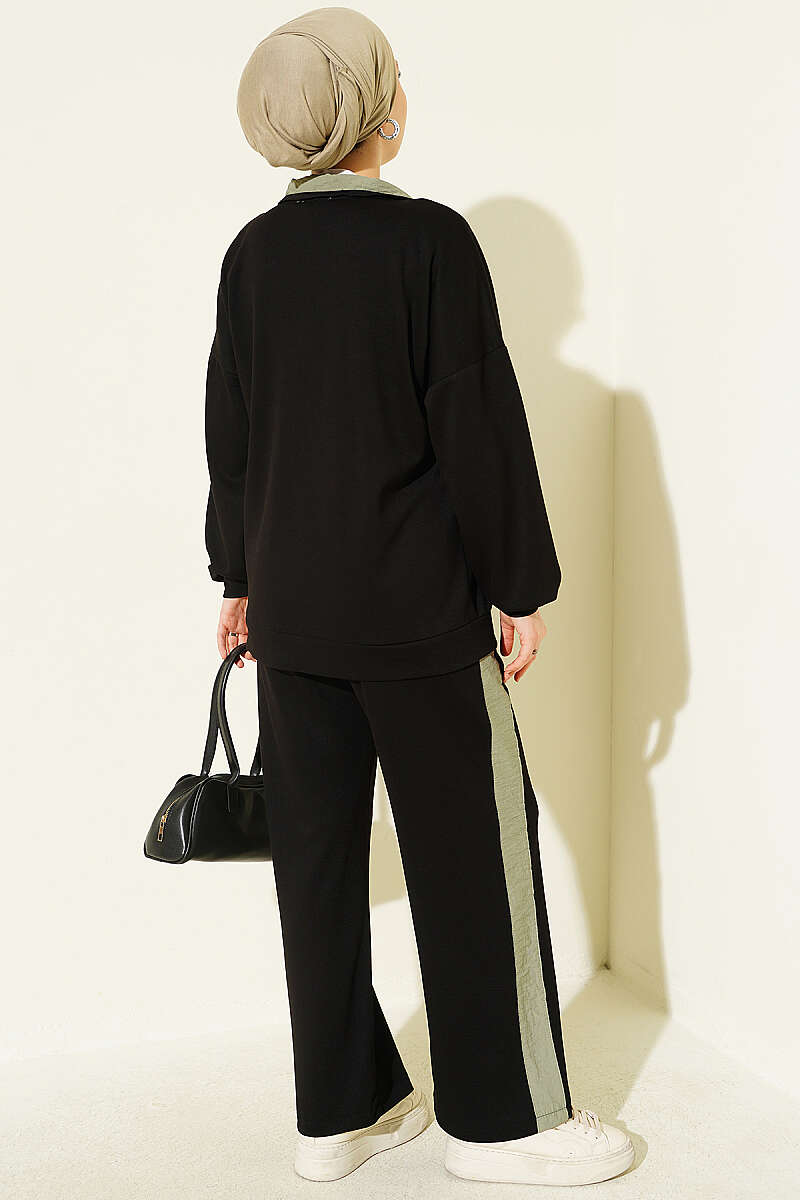 Two-Piece Set with Twin Pockets and Trim - Black