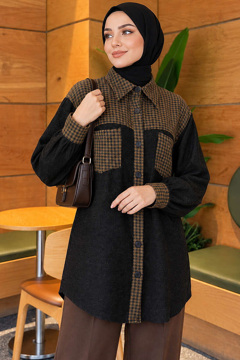 Plaid Shirt with Trim - Khaki