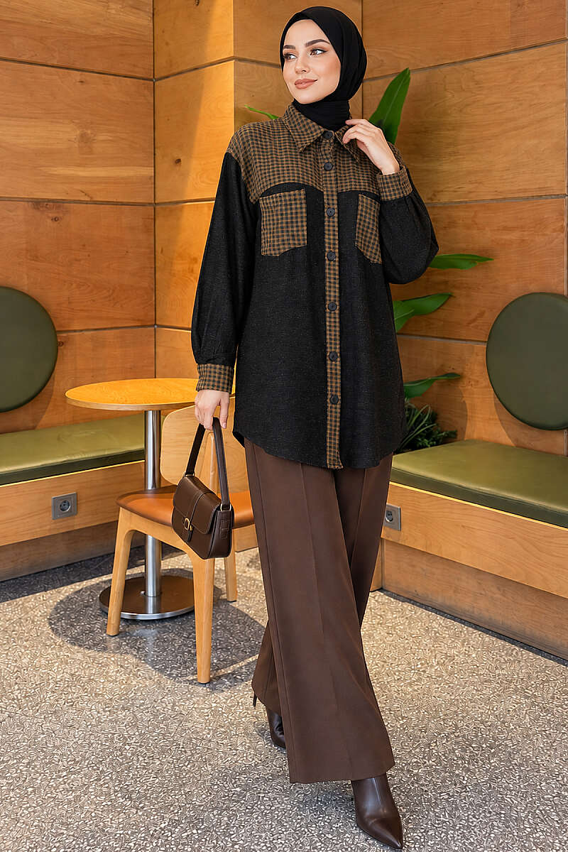 Plaid Shirt with Trim - Khaki