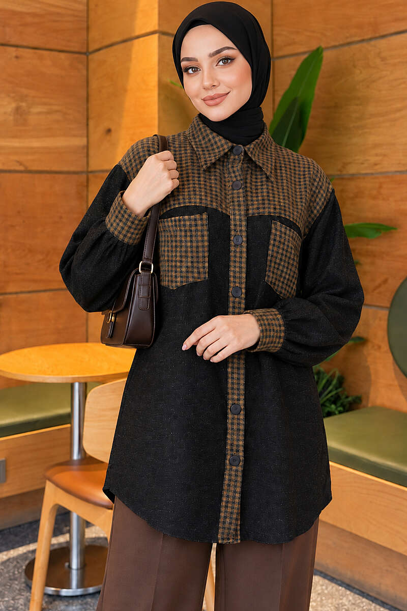 Plaid Shirt with Trim - Khaki