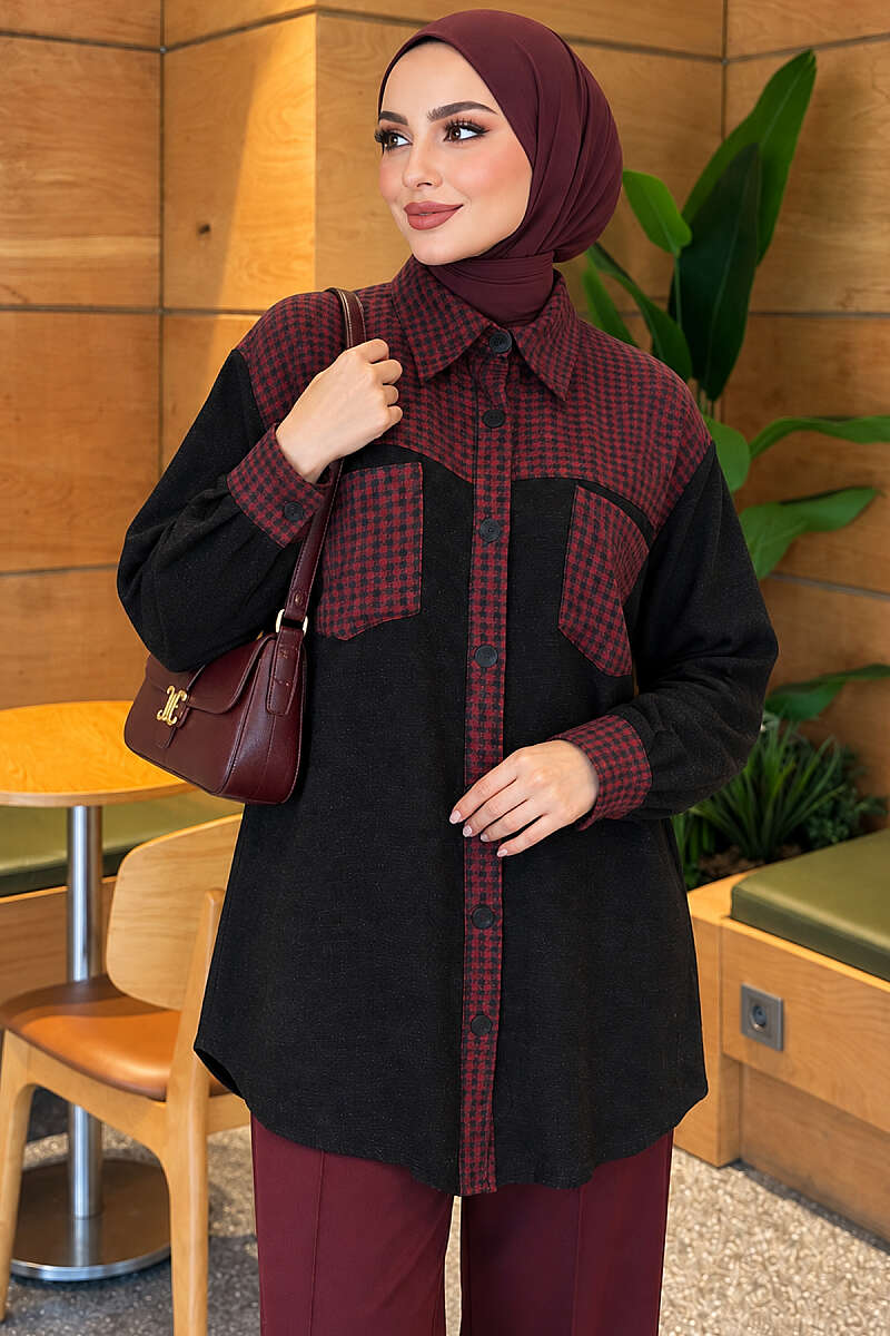 Plaid Shirt with Trim - Plum