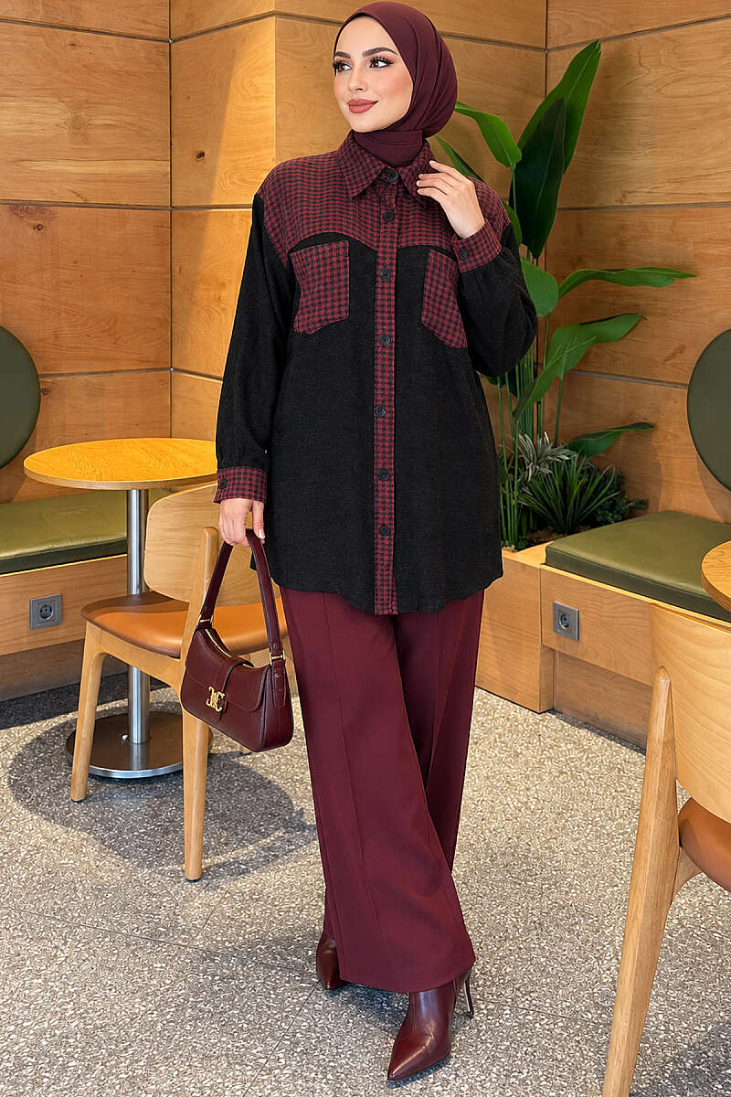 Plaid Shirt with Trim - Plum