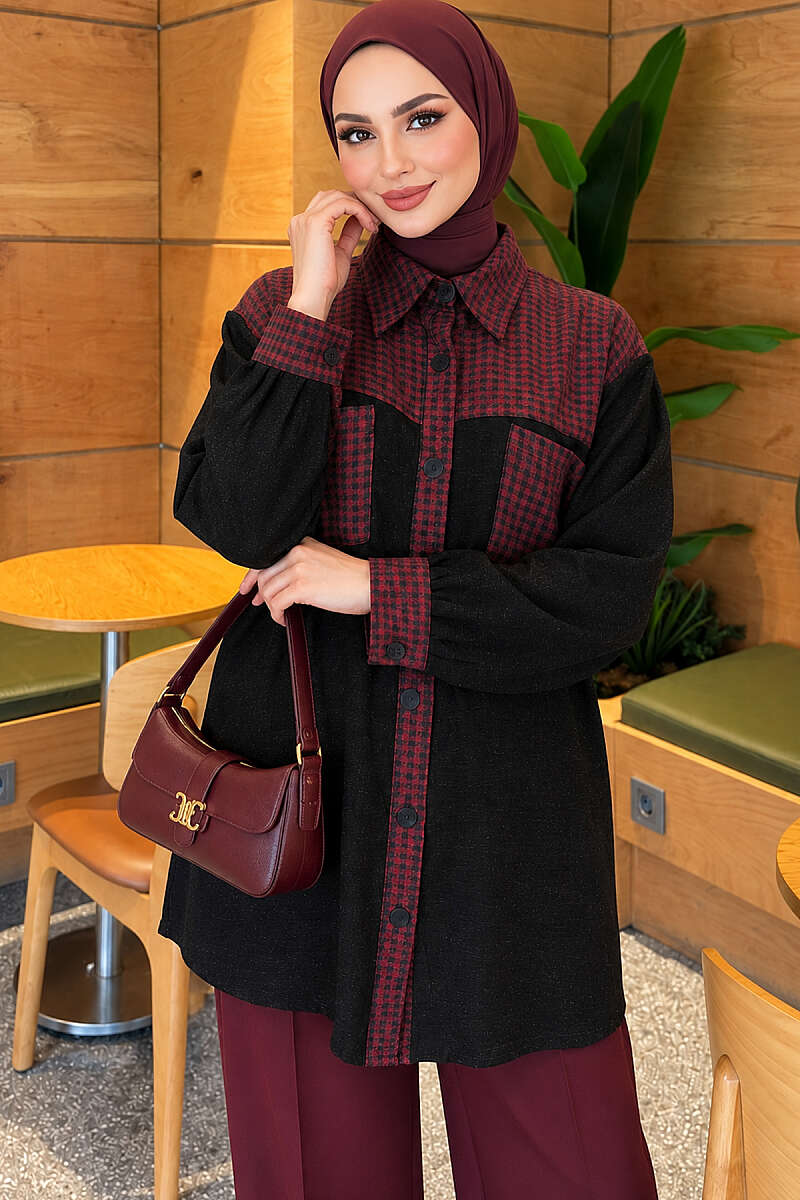 Plaid Shirt with Trim - Plum