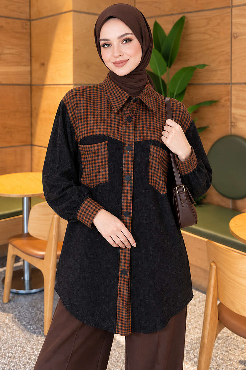 Plaid Shirt with Trim - Tan