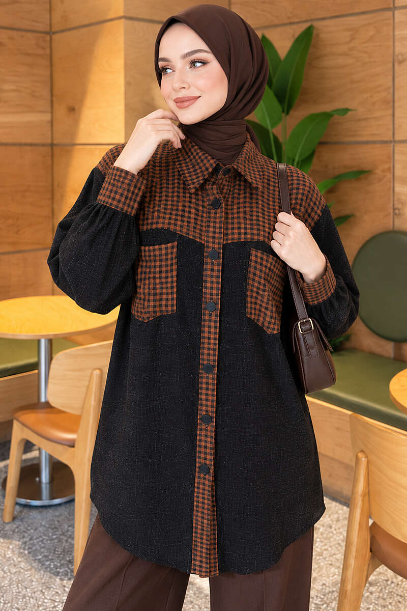 Plaid Shirt with Trim - Tan