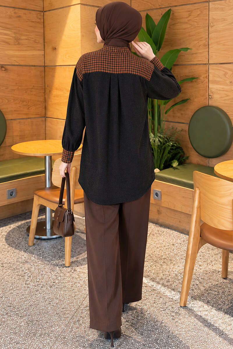 Plaid Shirt with Trim - Tan