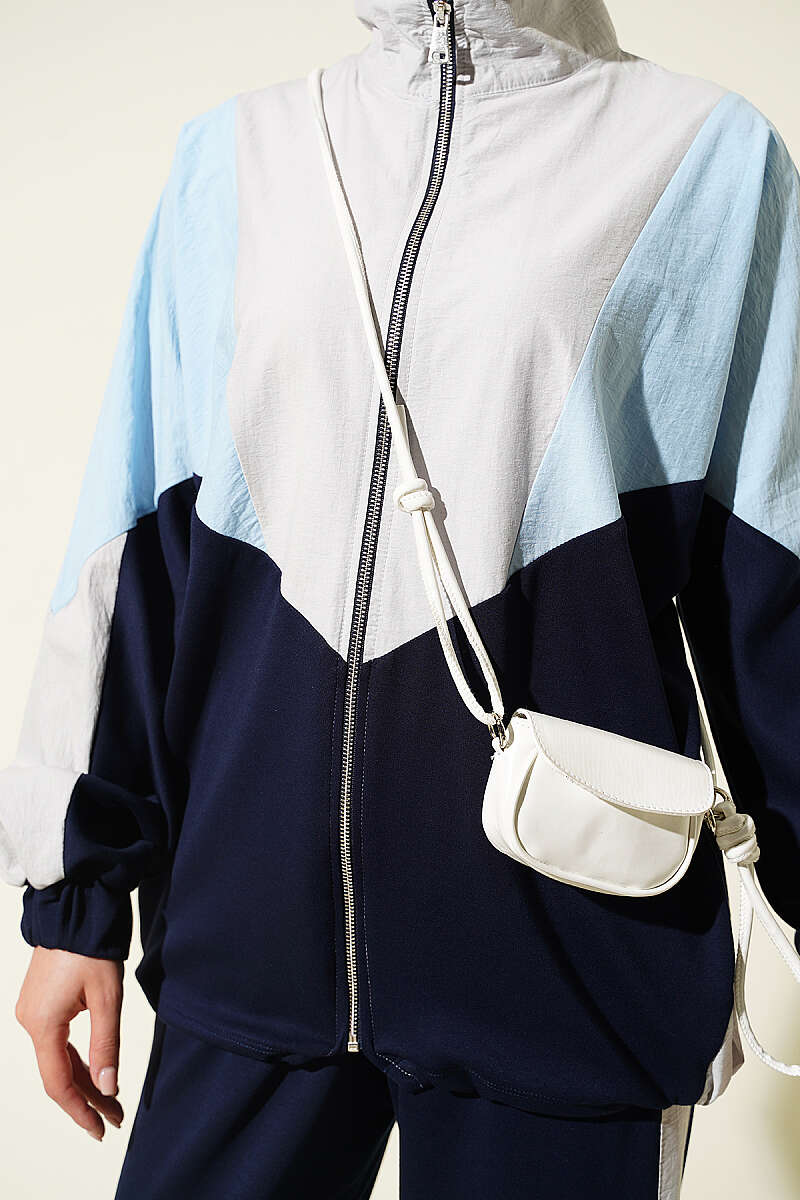 Basic Zip-Up Two-Piece Set with Trim - Navy