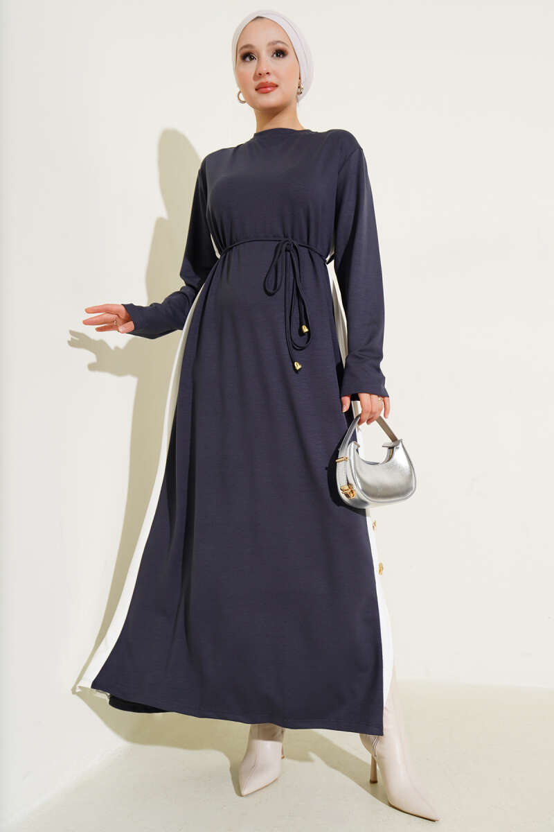 Loycha Dress with Trim and Tie Belt - Smoke Grey
