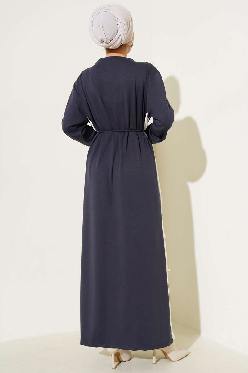 Loycha Dress with Trim and Tie Belt - Smoke Grey