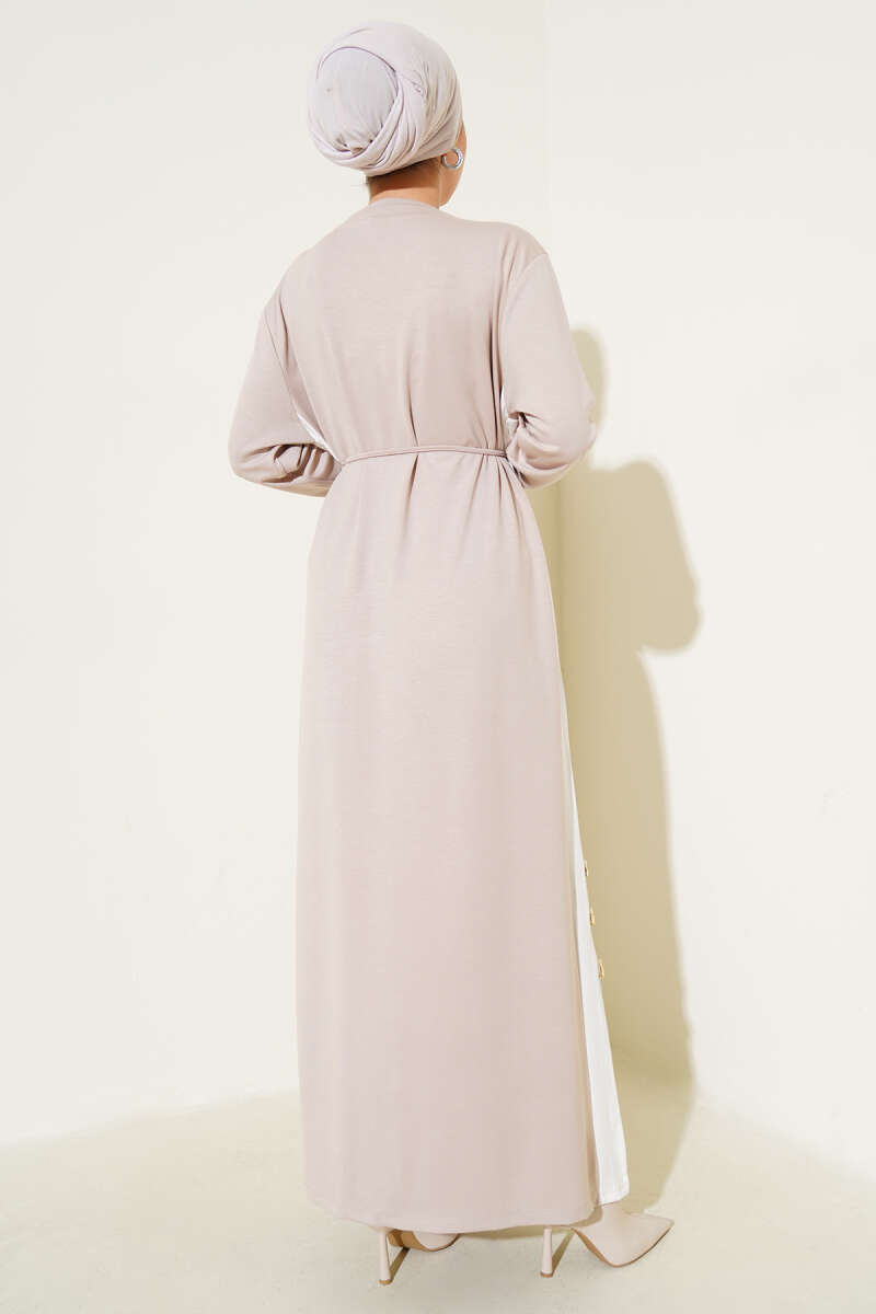 Loycha Dress with Trim and Tie Belt - Stone