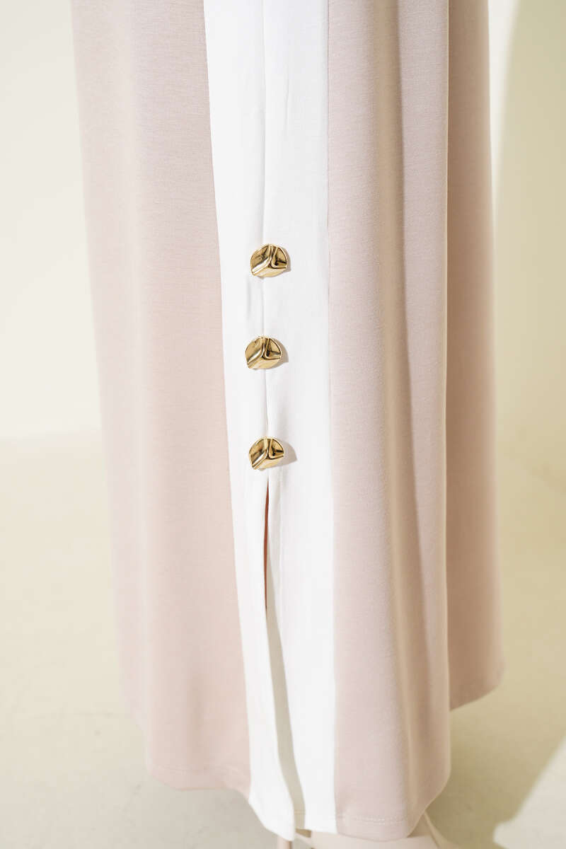 Loycha Dress with Trim and Tie Belt - Stone