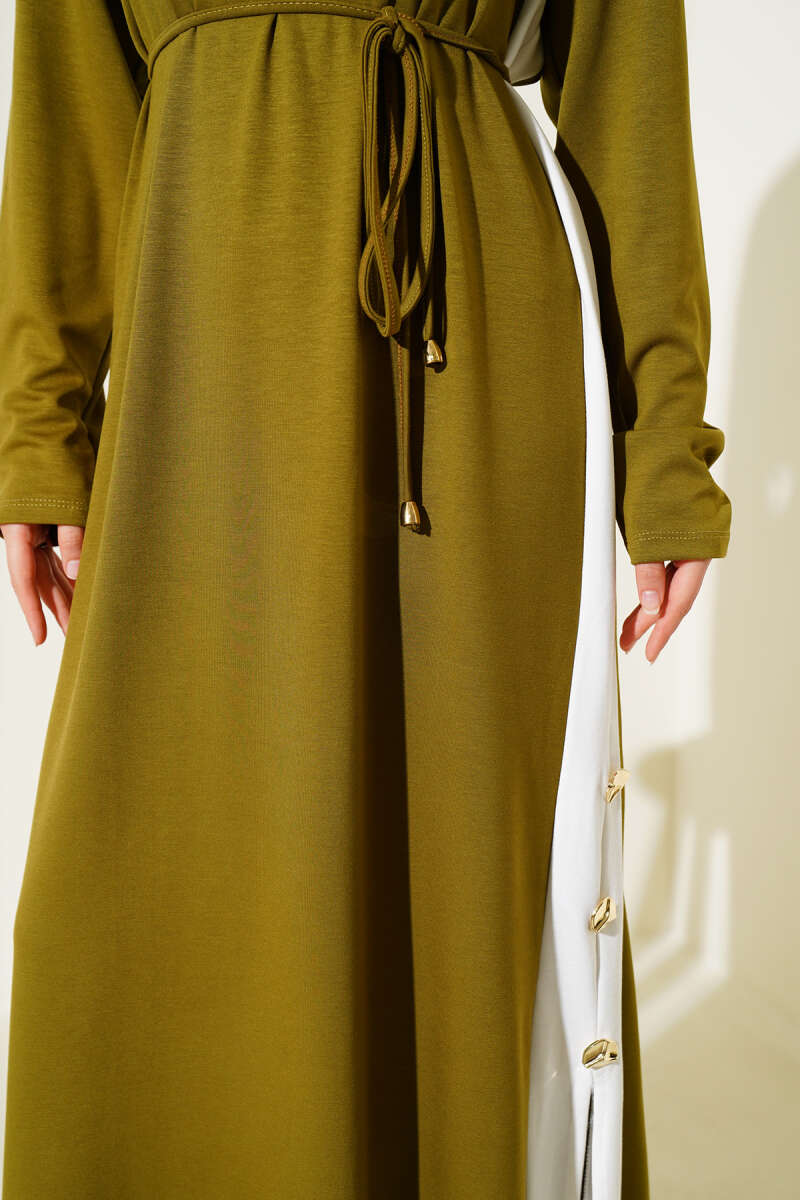 Loycha Dress with Trim and Tie Belt - Olive