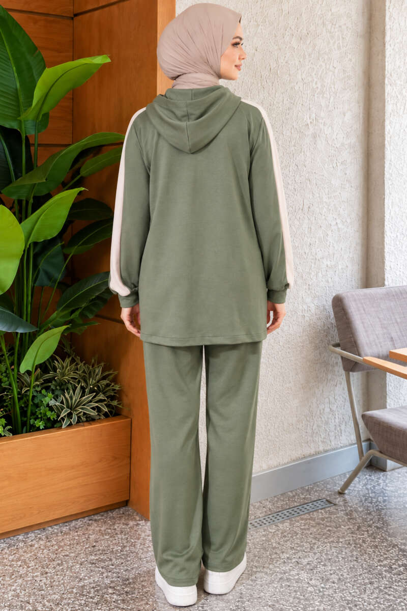 Hooded Wide-Leg Two-Piece Set - Almond Green