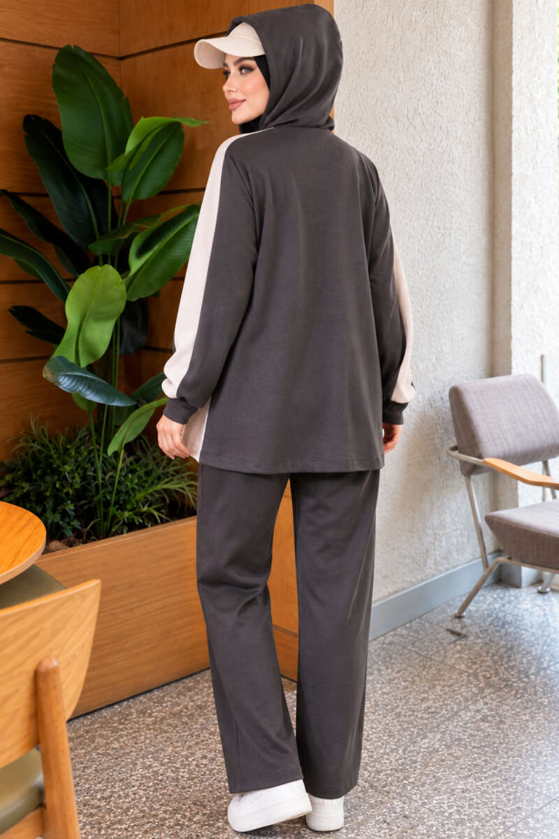 Hooded Wide-Leg Two-Piece Set - Smoke Grey
