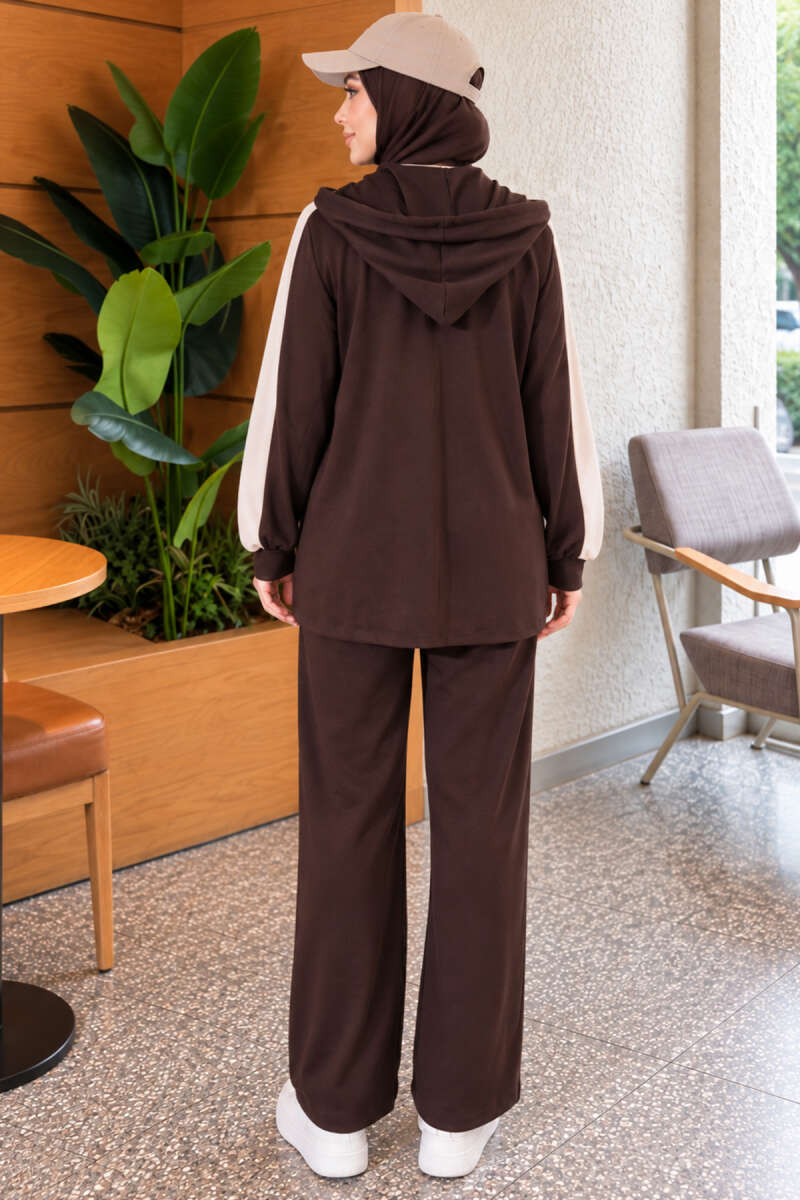 Hooded Wide-Leg Two-Piece Set - Brown