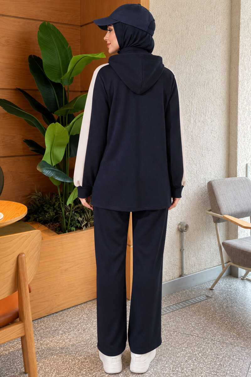 Hooded Wide-Leg Two-Piece Set - Navy