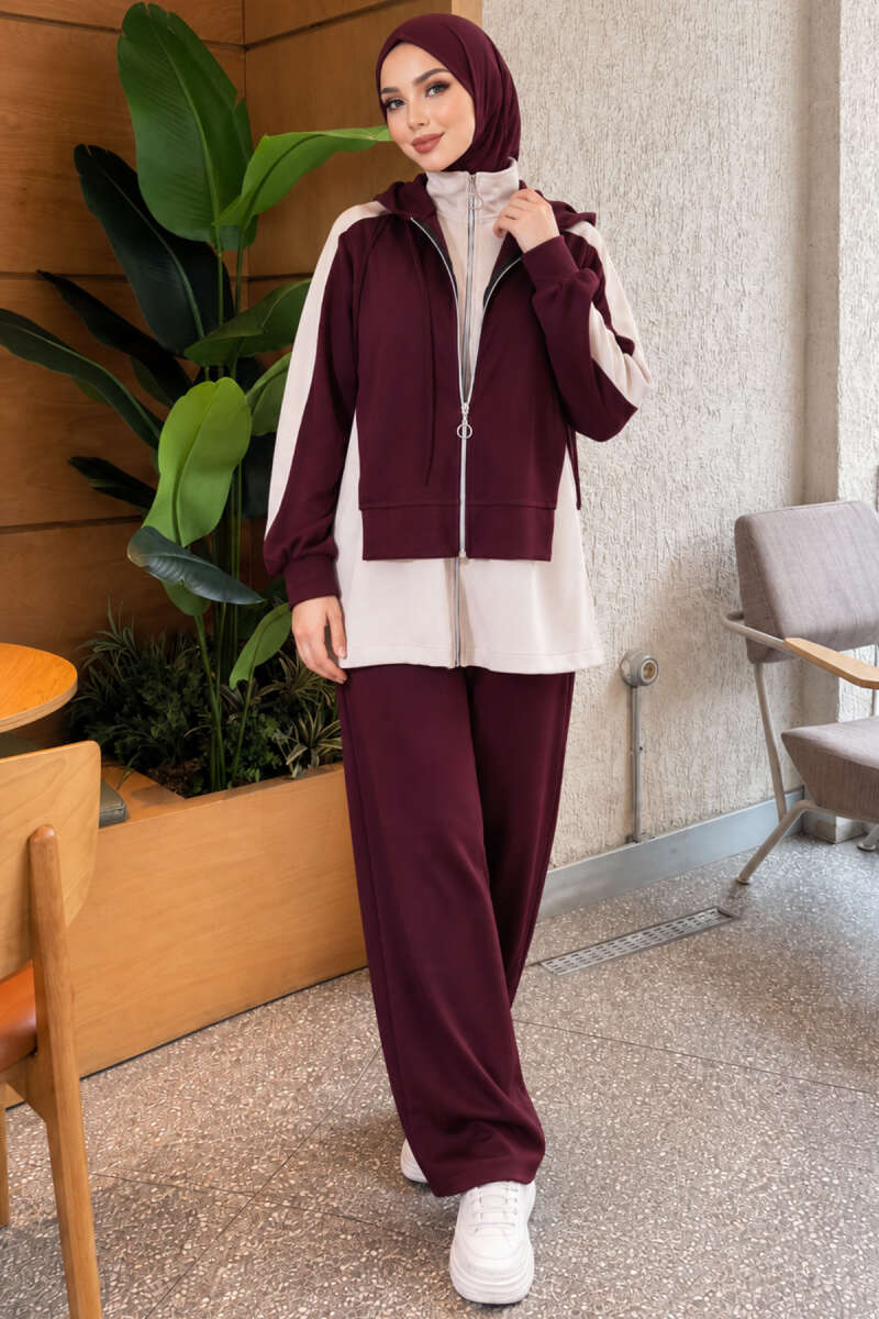 Hooded Wide-Leg Two-Piece Set - Plum