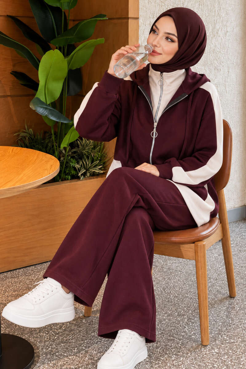 Hooded Wide-Leg Two-Piece Set - Plum