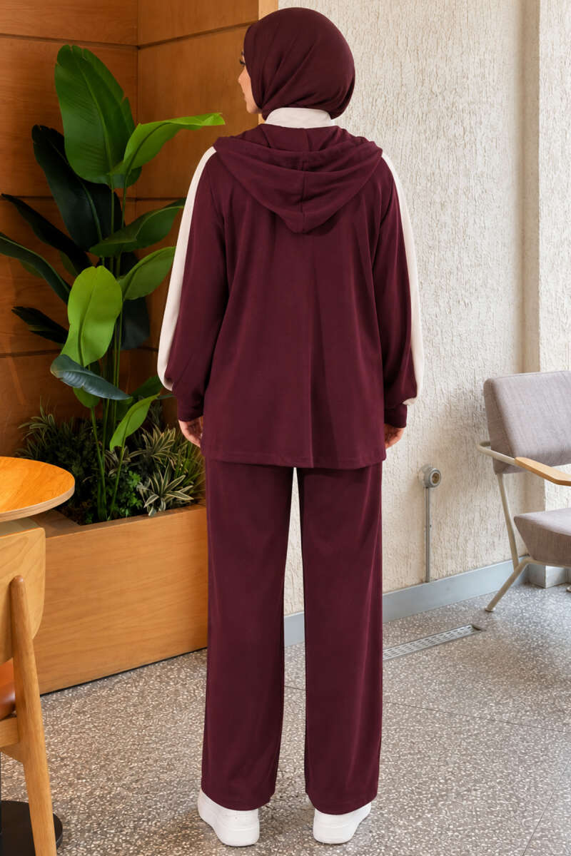 Hooded Wide-Leg Two-Piece Set - Plum