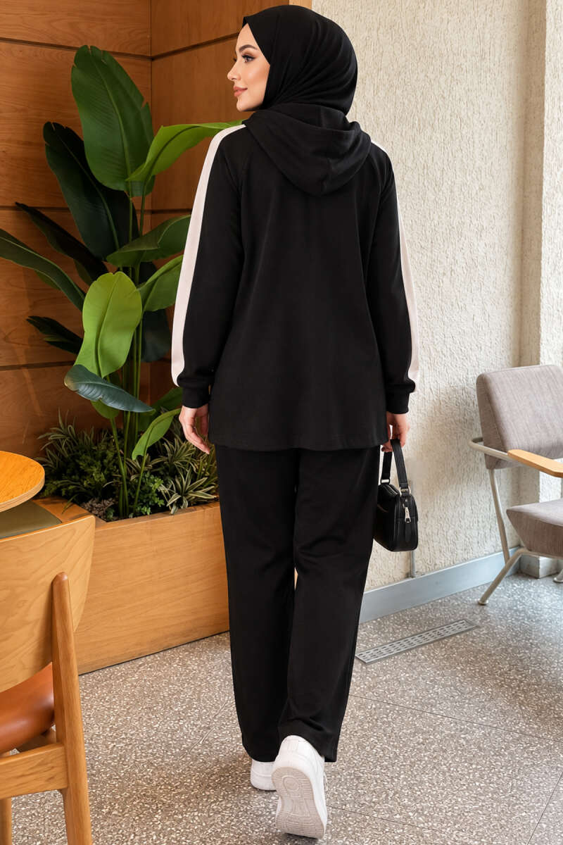 Hooded Wide-Leg Two-Piece Set - Black