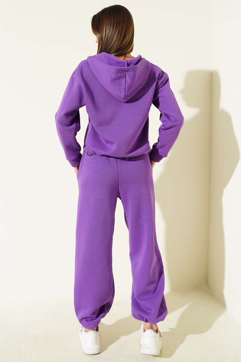 Hooded Two-Piece Set with Trim - Violet