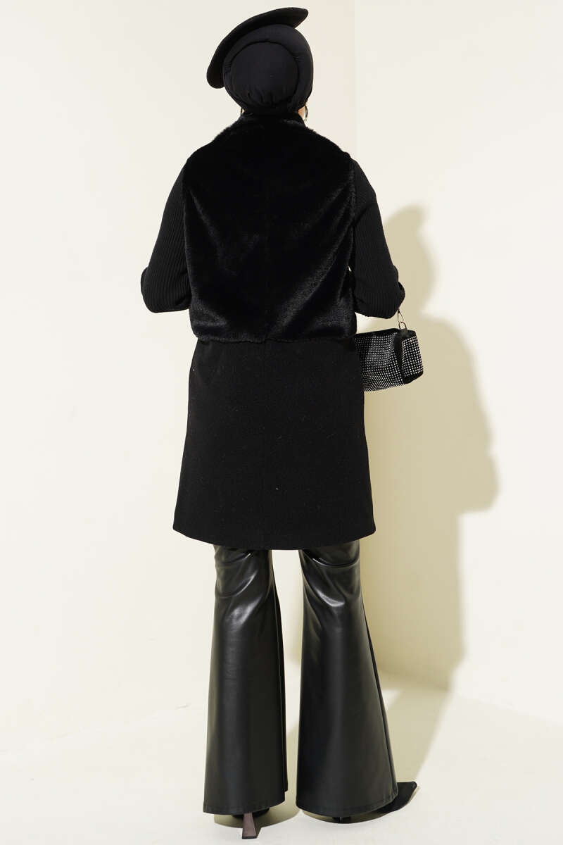 Plush Felt Vest with Trim - Black