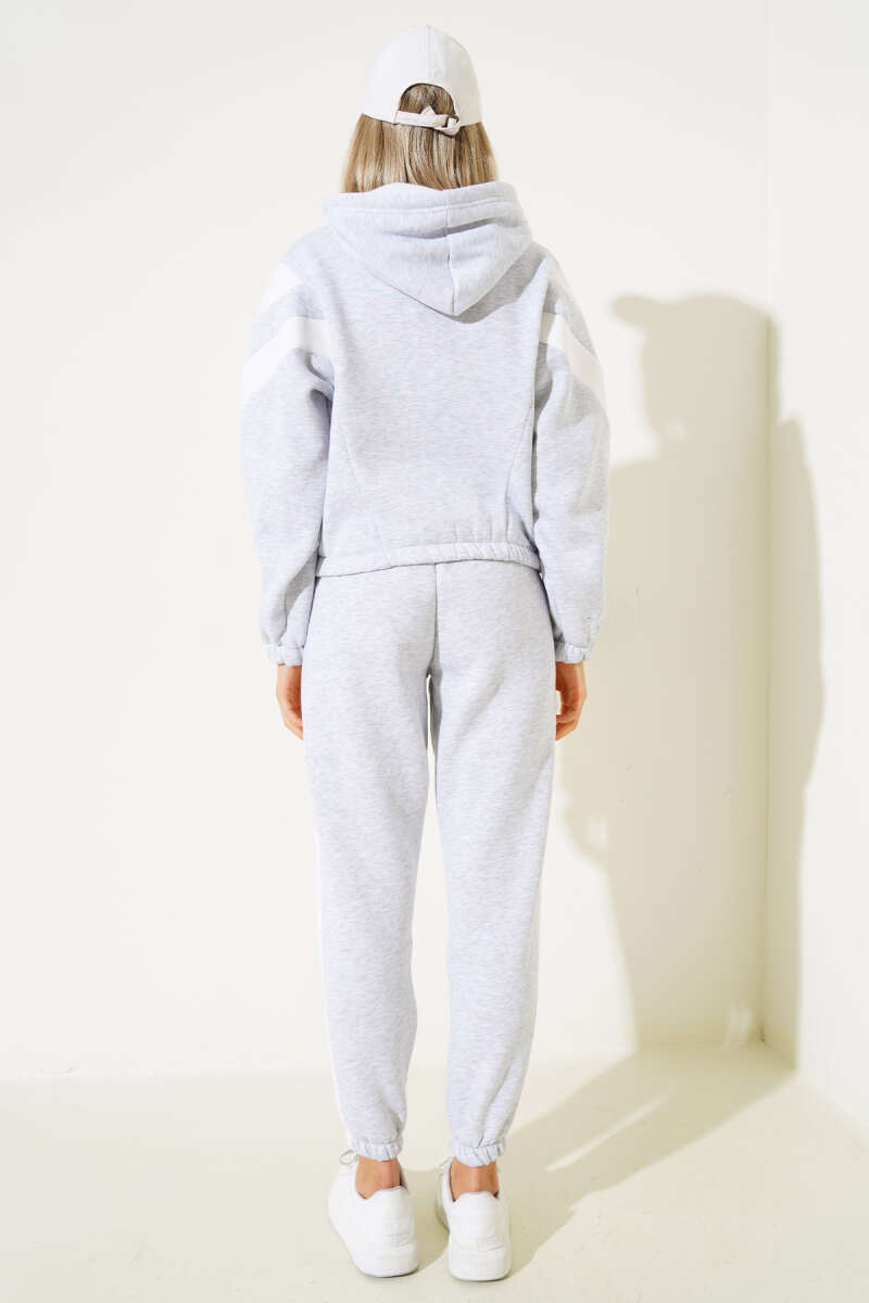 Three-Thread Sweatshirt Set with Trim - Grey