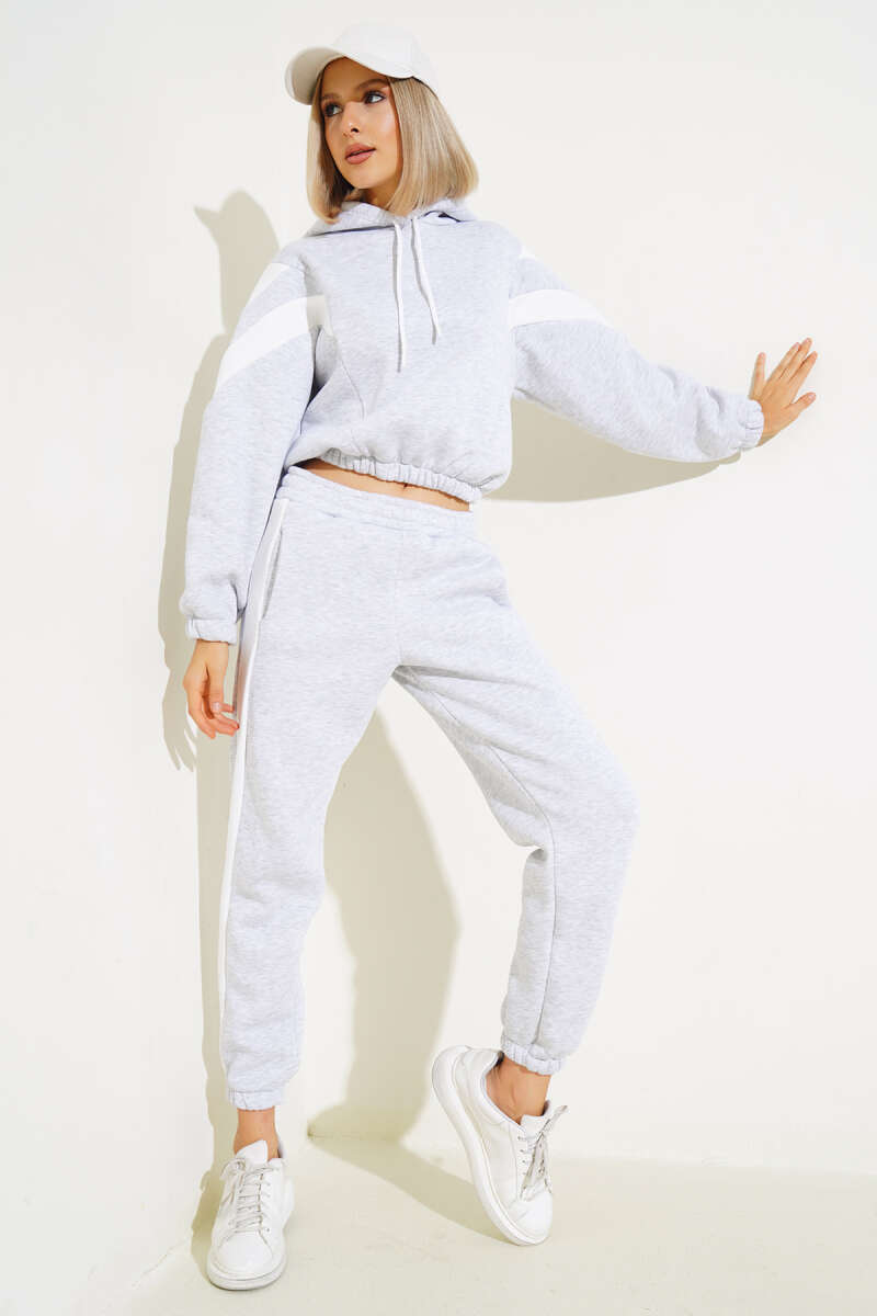 Three-Thread Sweatshirt Set with Trim - Grey