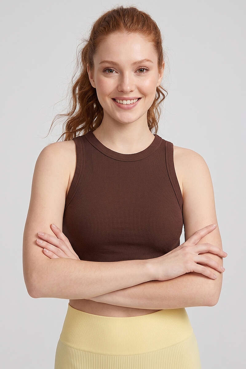 Crop Top with Wide Piping - Brown