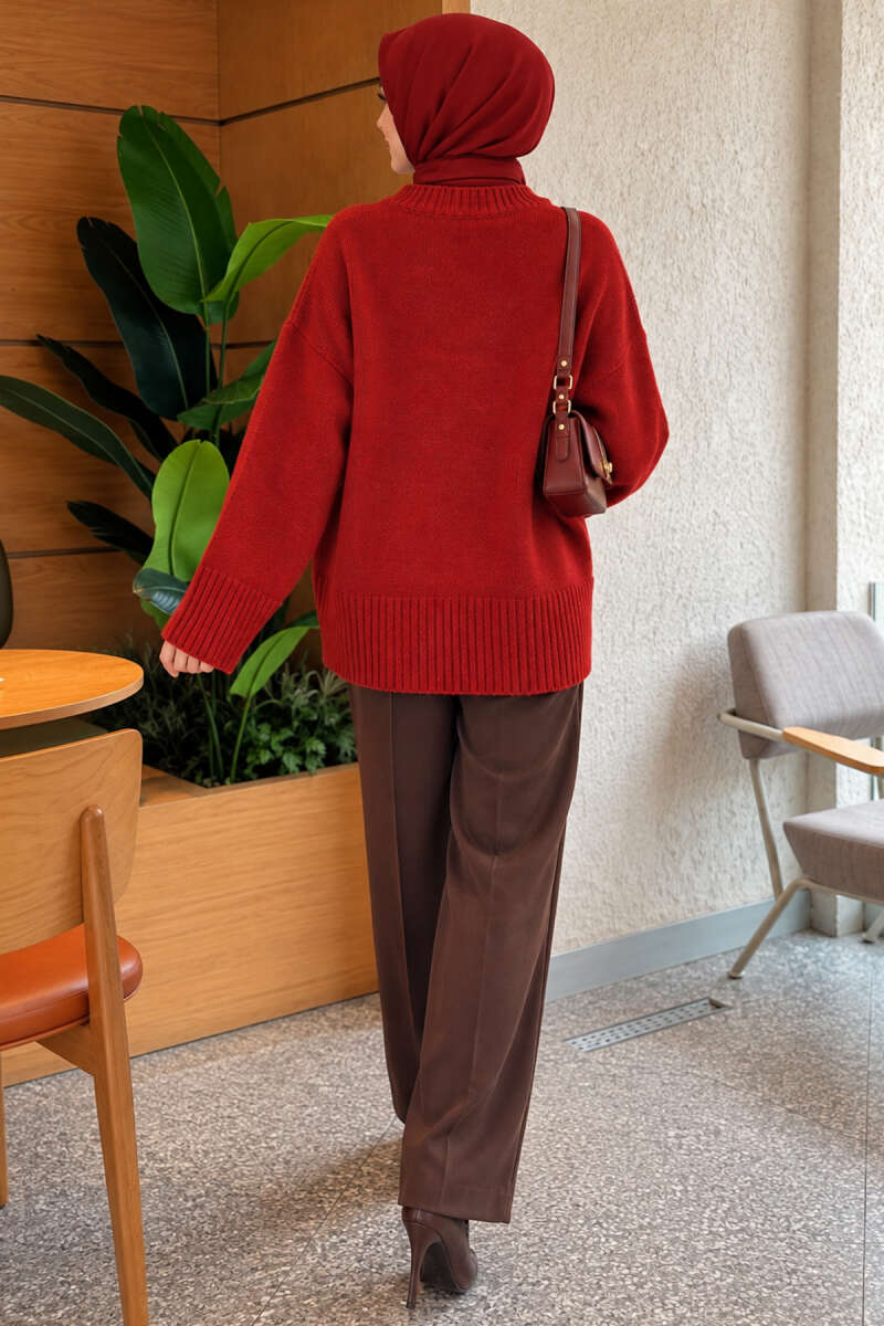 Wide-Sleeve Ribbed Knit Tunic - Burgundy