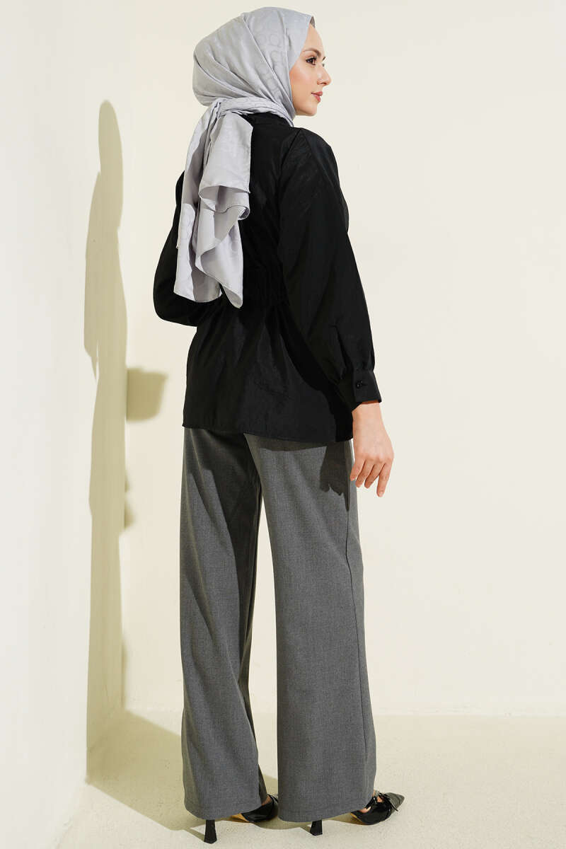 Shirt with Wide Elastic Belt - Black