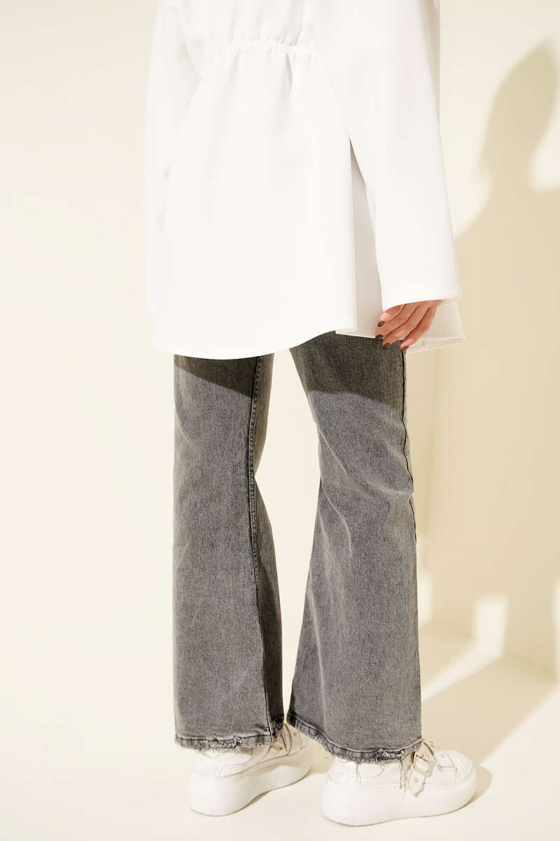 Wide-Leg Button Jeans with Soft Wash - Grey