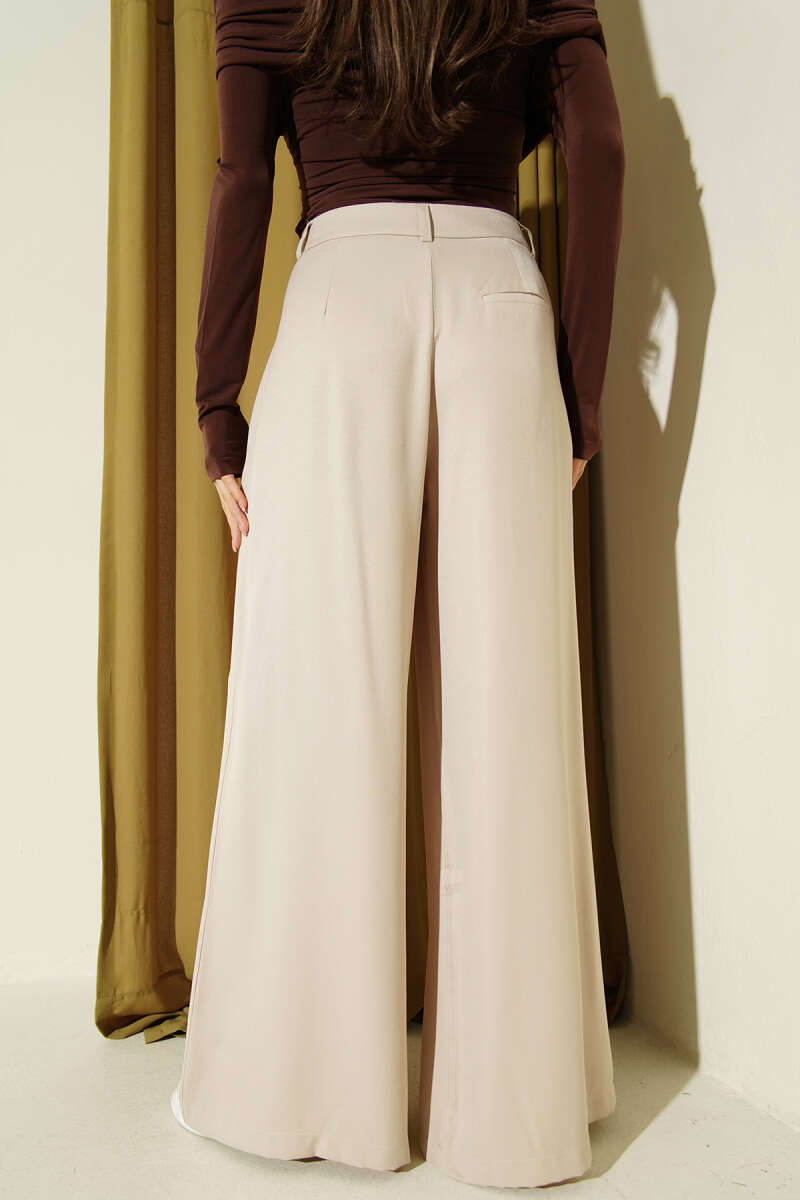 Loose Wide-Leg Pleated Pants - Beige