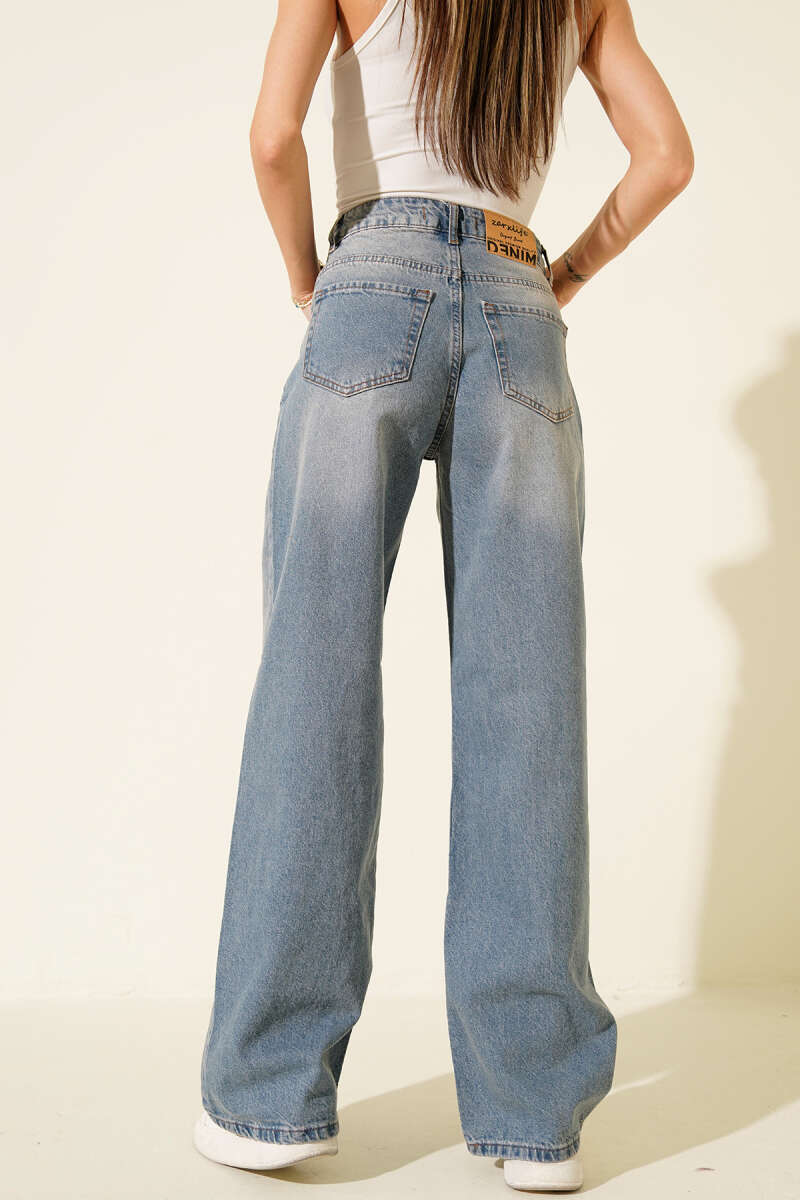 Loose Wide-Leg Denim Palazzo Pants - Tinted Wash