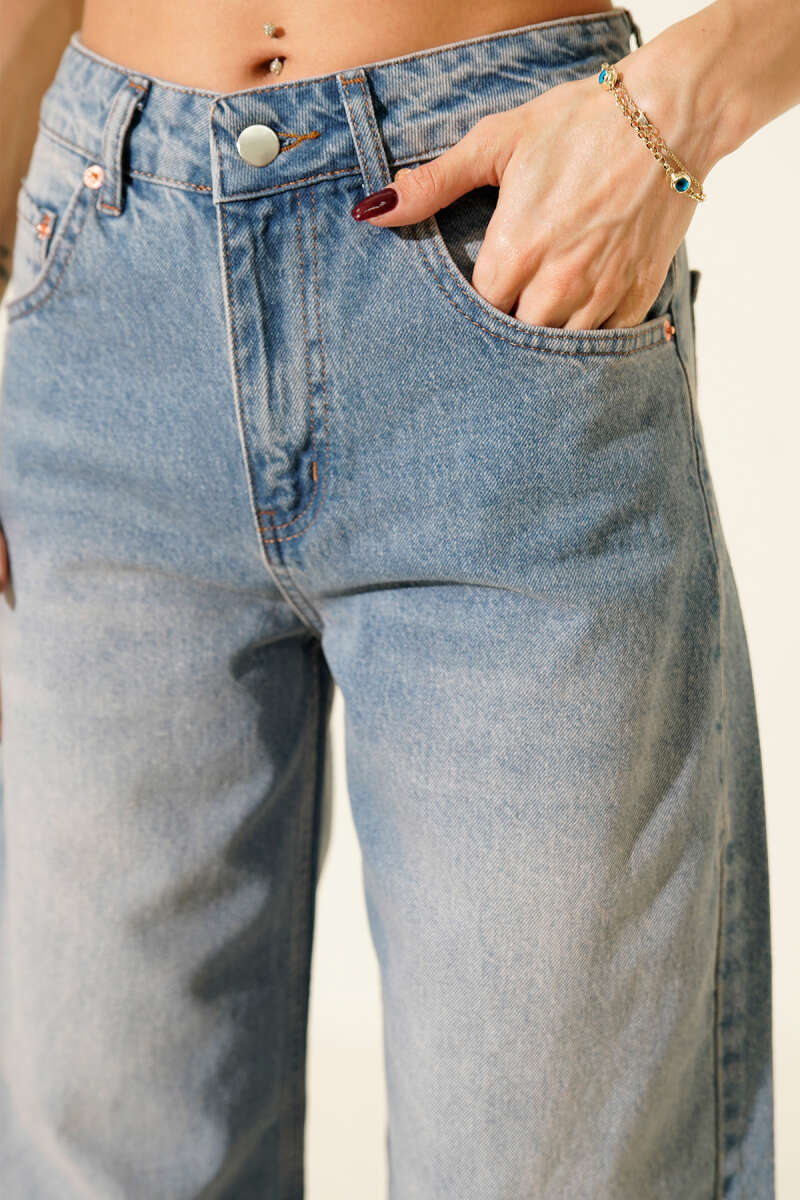 Loose Wide-Leg Denim Palazzo Pants - Tinted Wash