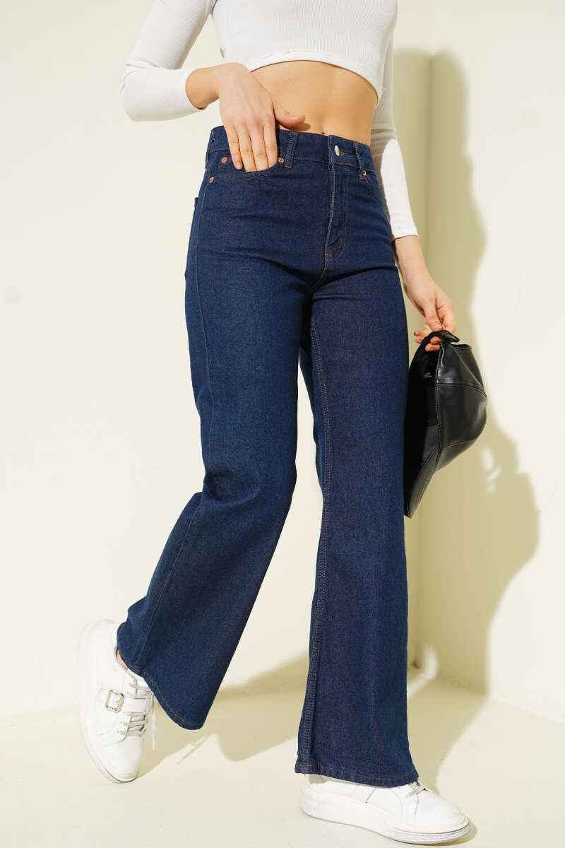 Distressed Wide-Leg Jeans with Stretch - Navy