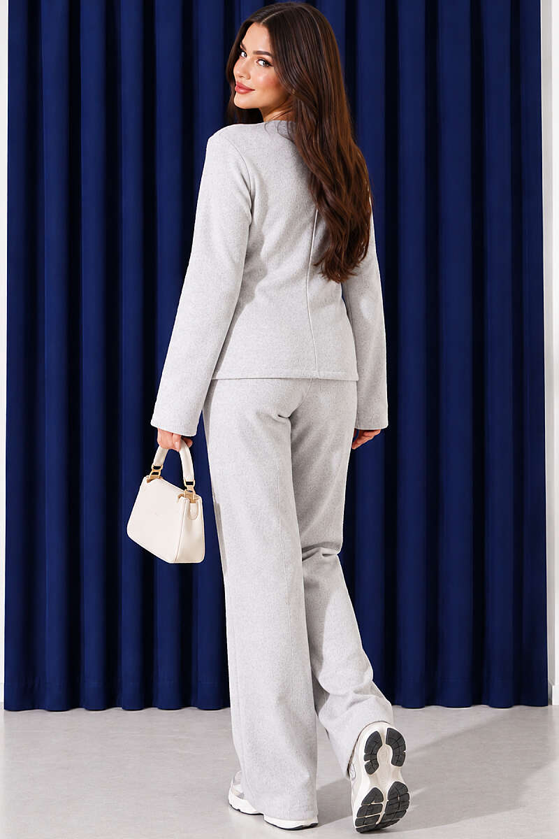 Basic Two-Piece Set with Blouse and Wide-Leg Pants - Grey