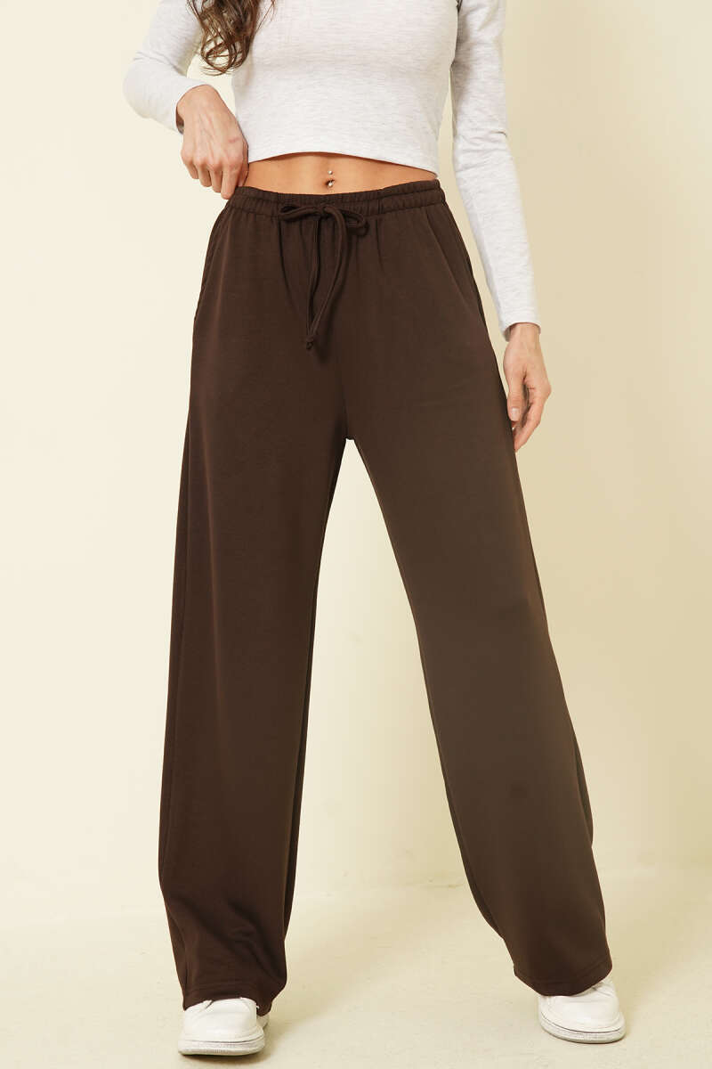 Wide-Leg Loycha Pants with Pockets - Brown