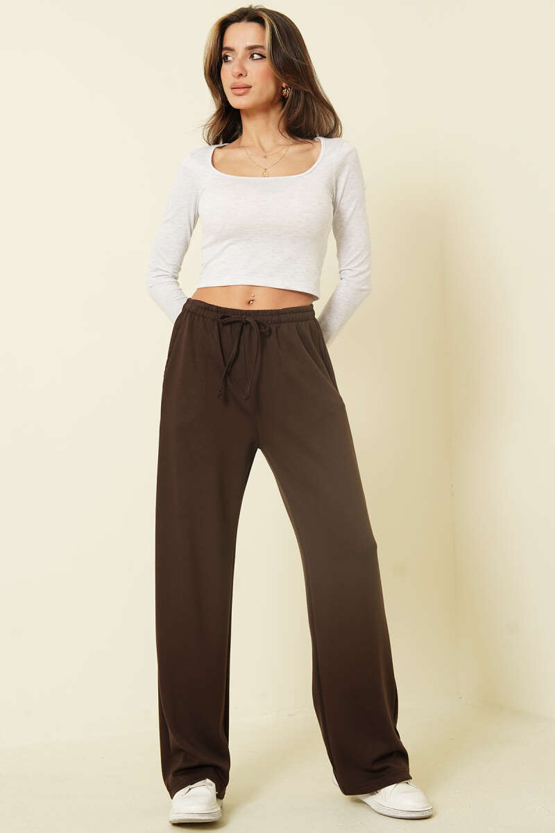 Wide-Leg Loycha Pants with Pockets - Brown