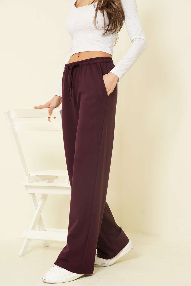 Wide-Leg Loycha Pants with Pockets - Plum